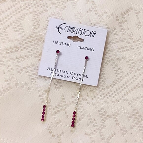 NEW Silver Plated Red Garnet Crystal Long Drop Dangle Earrings Jewelry Gifts - Picture 3 of 8